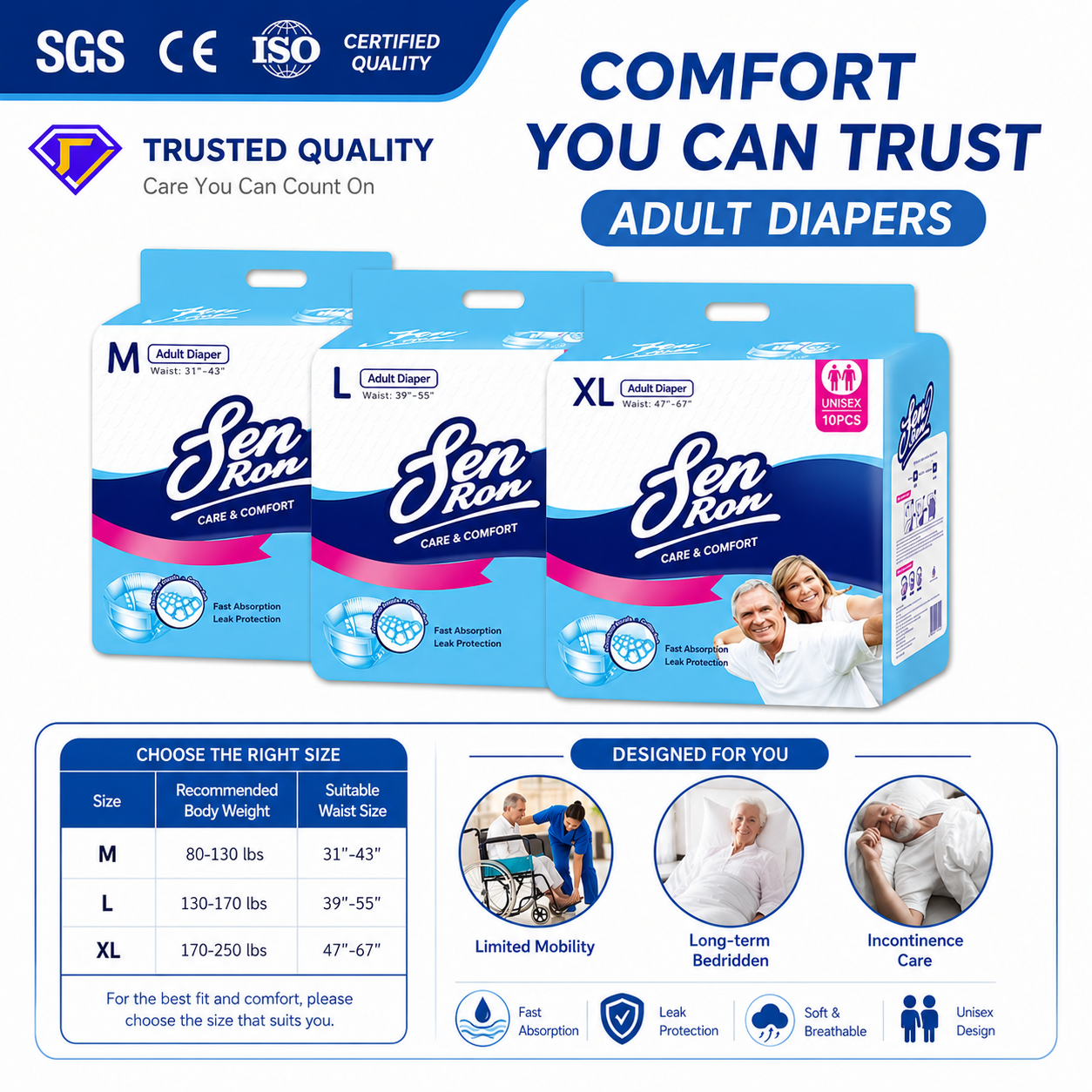 Tongxinle Adult Diapers – 10 Count