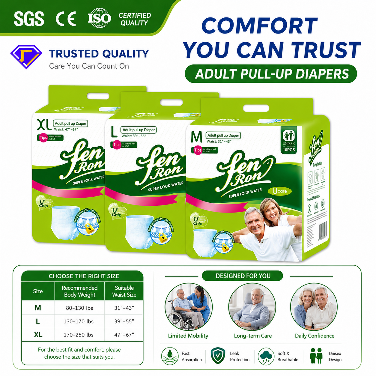 Tongxinle Adult Pull-Up Diapers – 10 Count